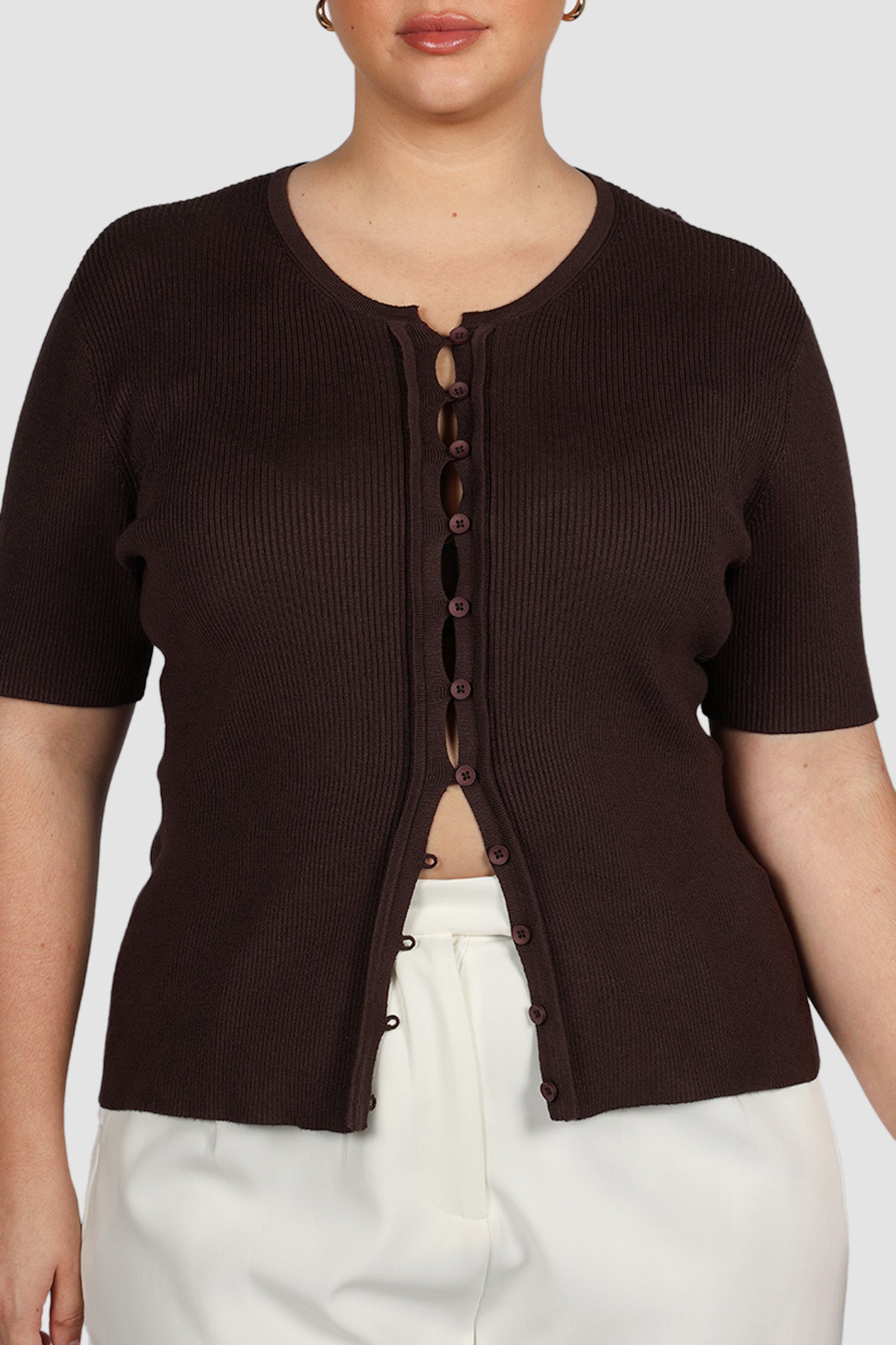 WREN S/S KNIT TOP DEEP CHOC