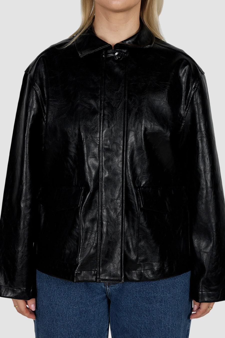RAVEN PU LEATHER JACKET BLACK