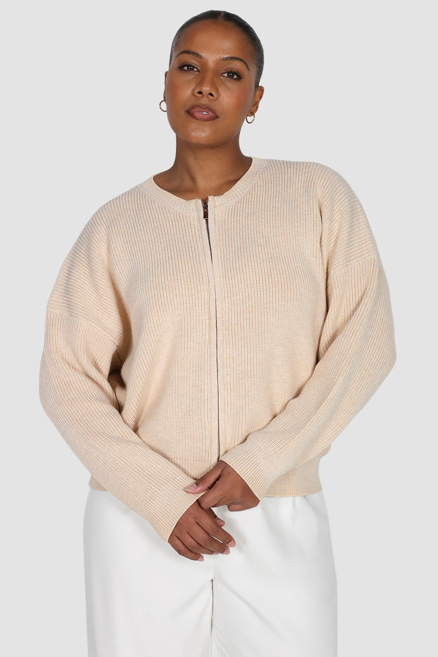 GENE ZIP CARDIGAN BONE