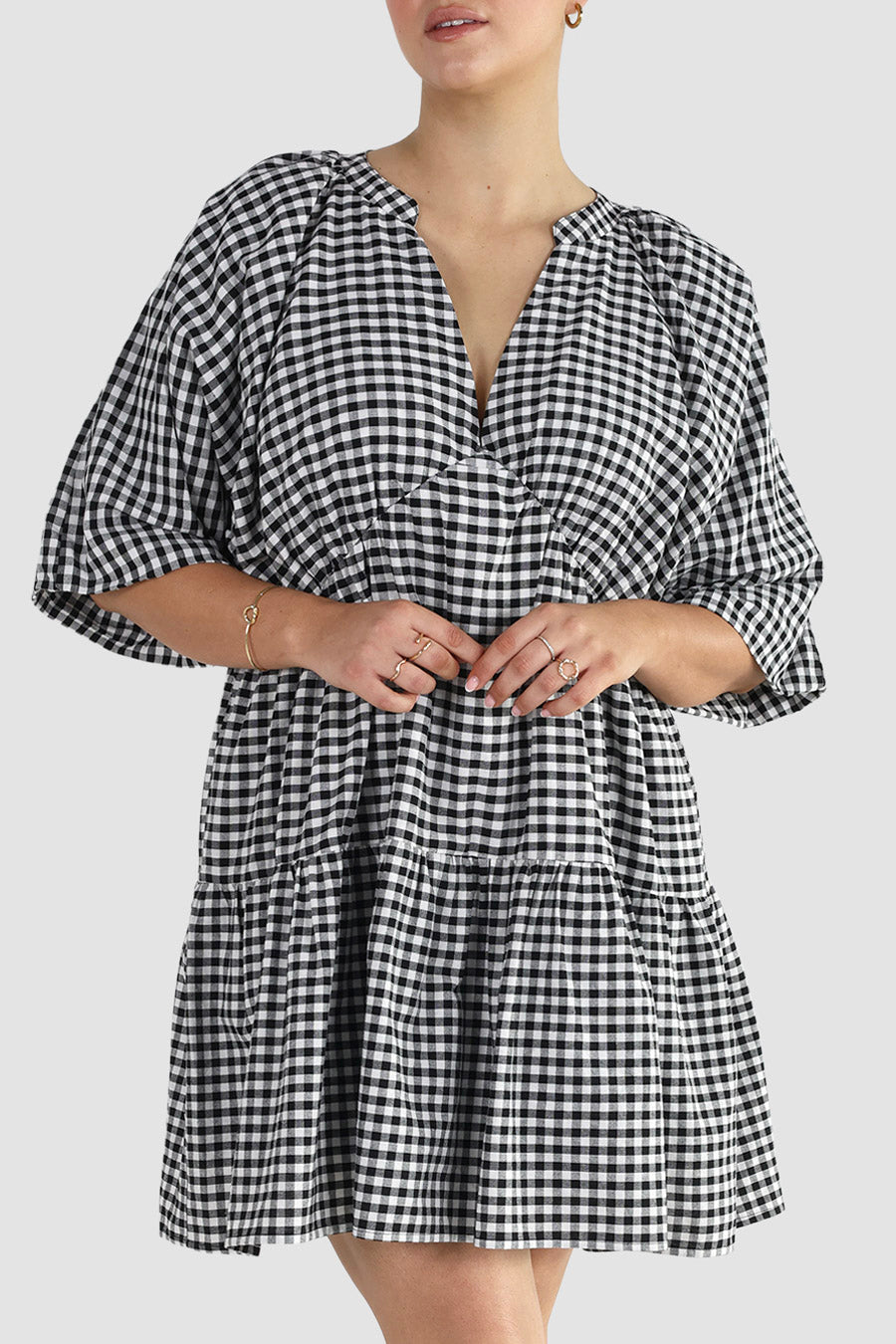 SALORA DRESS B&W GINGHAM
