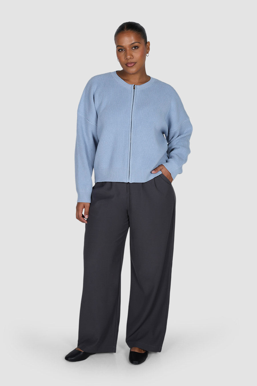 GENE ZIP CARDIGAN BLUE