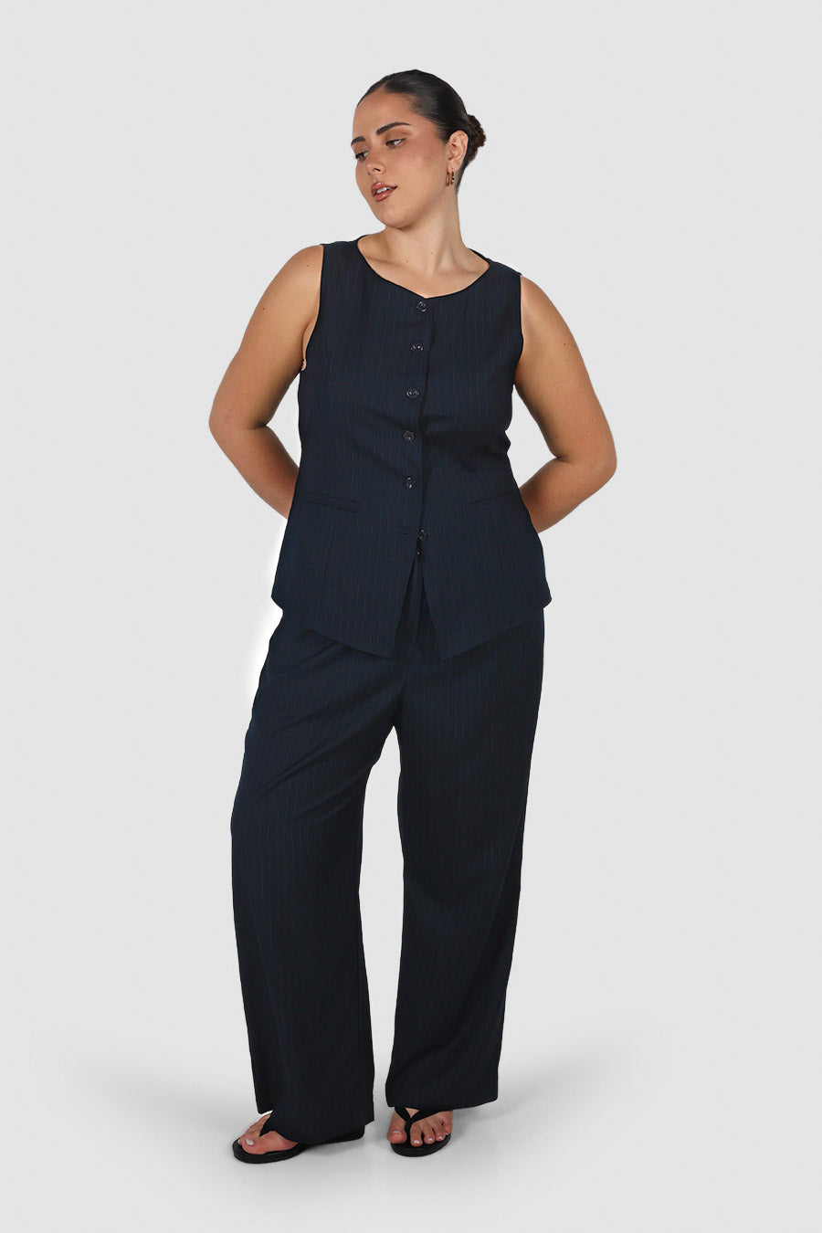 ROMIE VEST NAVY PINSTRIPE