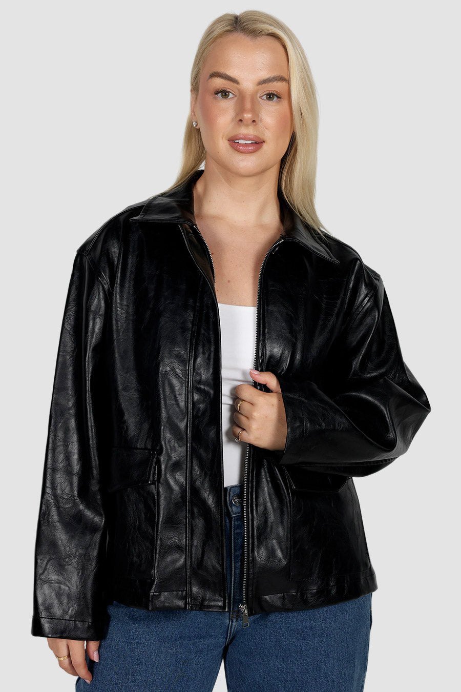 RAVEN PU LEATHER JACKET BLACK