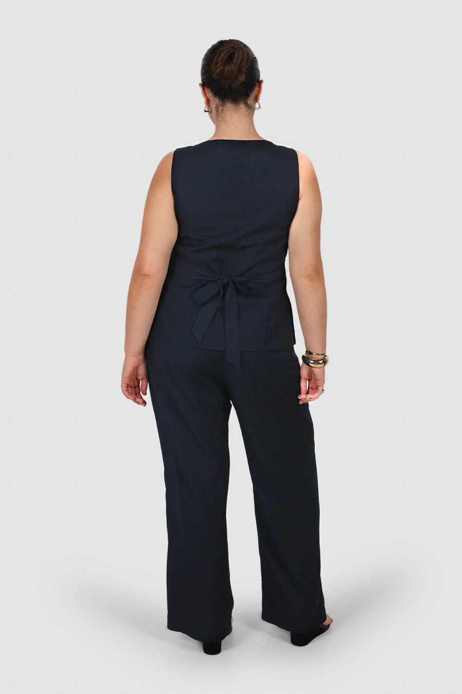 DOWNTOWN PANT NAVY PINSTRIPE
