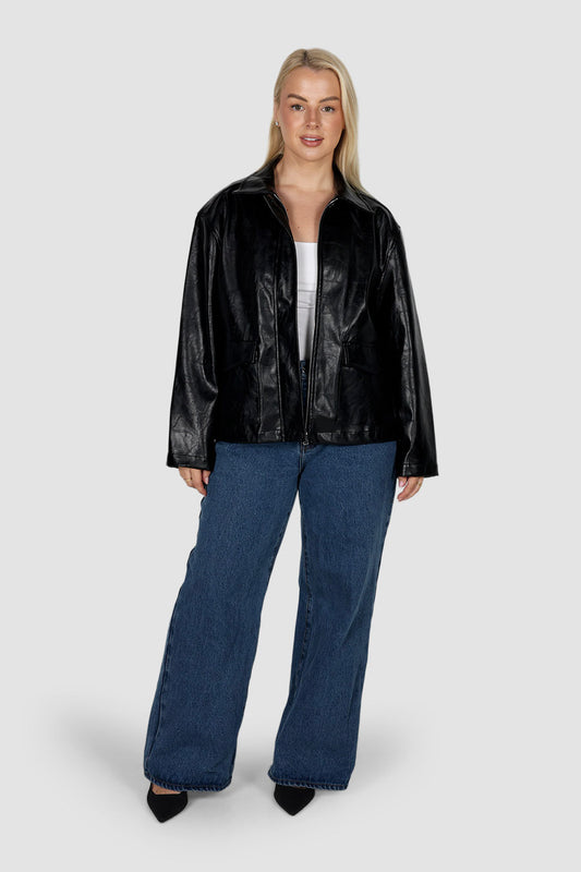 RAVEN PU LEATHER JACKET BLACK