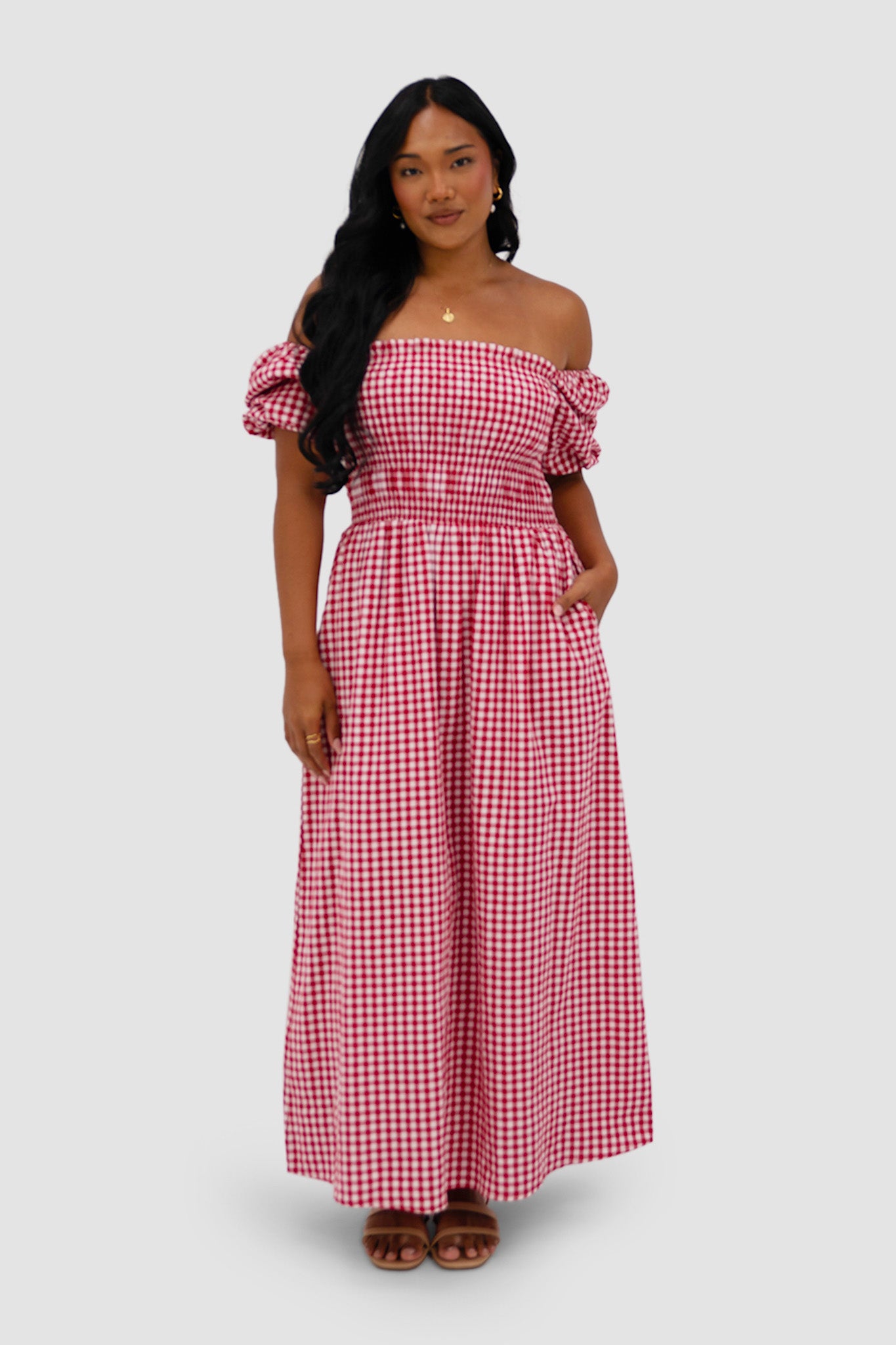 ISMAE MAXI DRESS RED GINGHAM