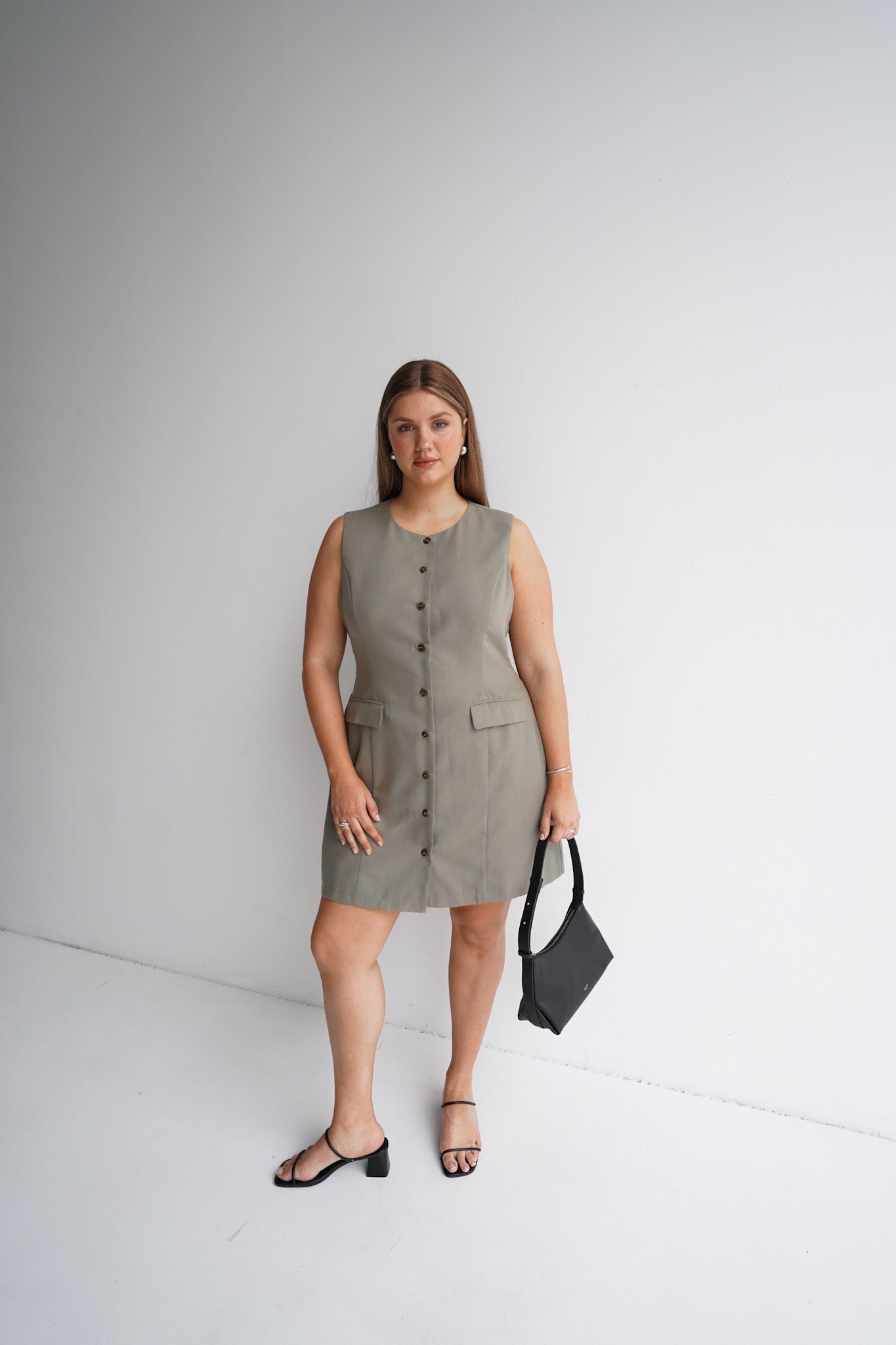 MAVEN BUTTON DRESS KHAKI