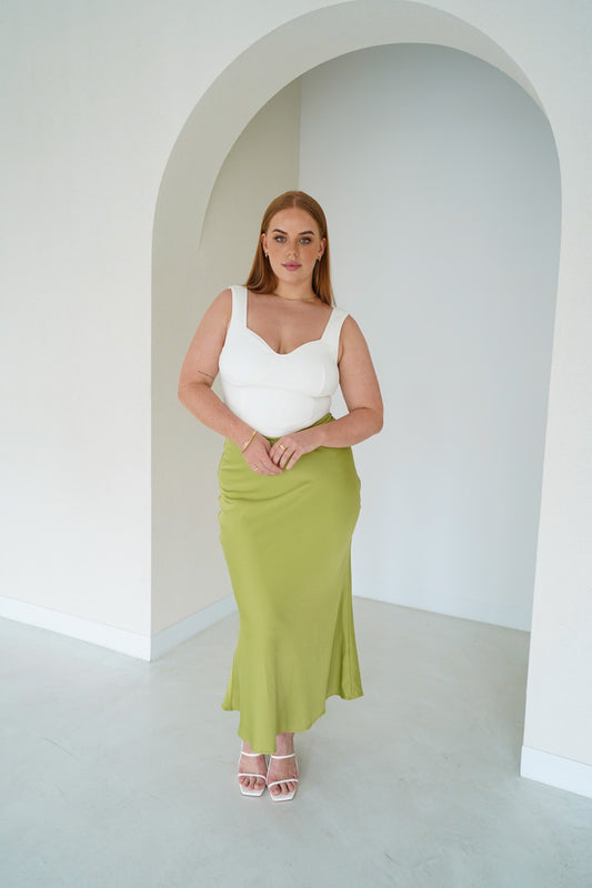 BIANCA SLIP MIDI SKIRT KIWI