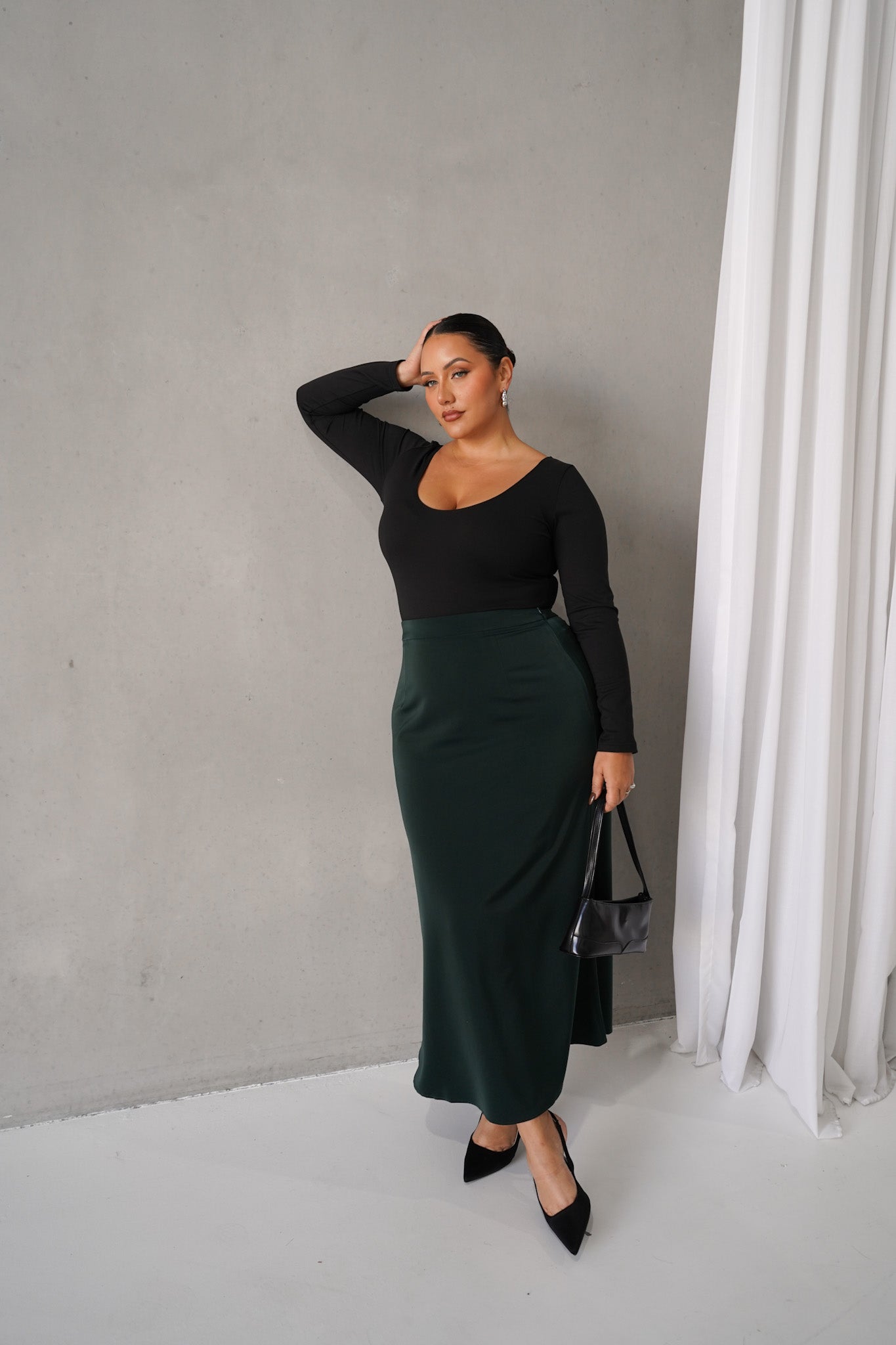 BIANCA SLIP MIDI SKIRT DEEP GREEN