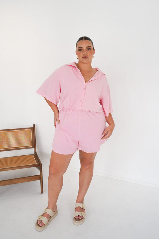 ZEPHYR LINEN PLAYSUIT PINK