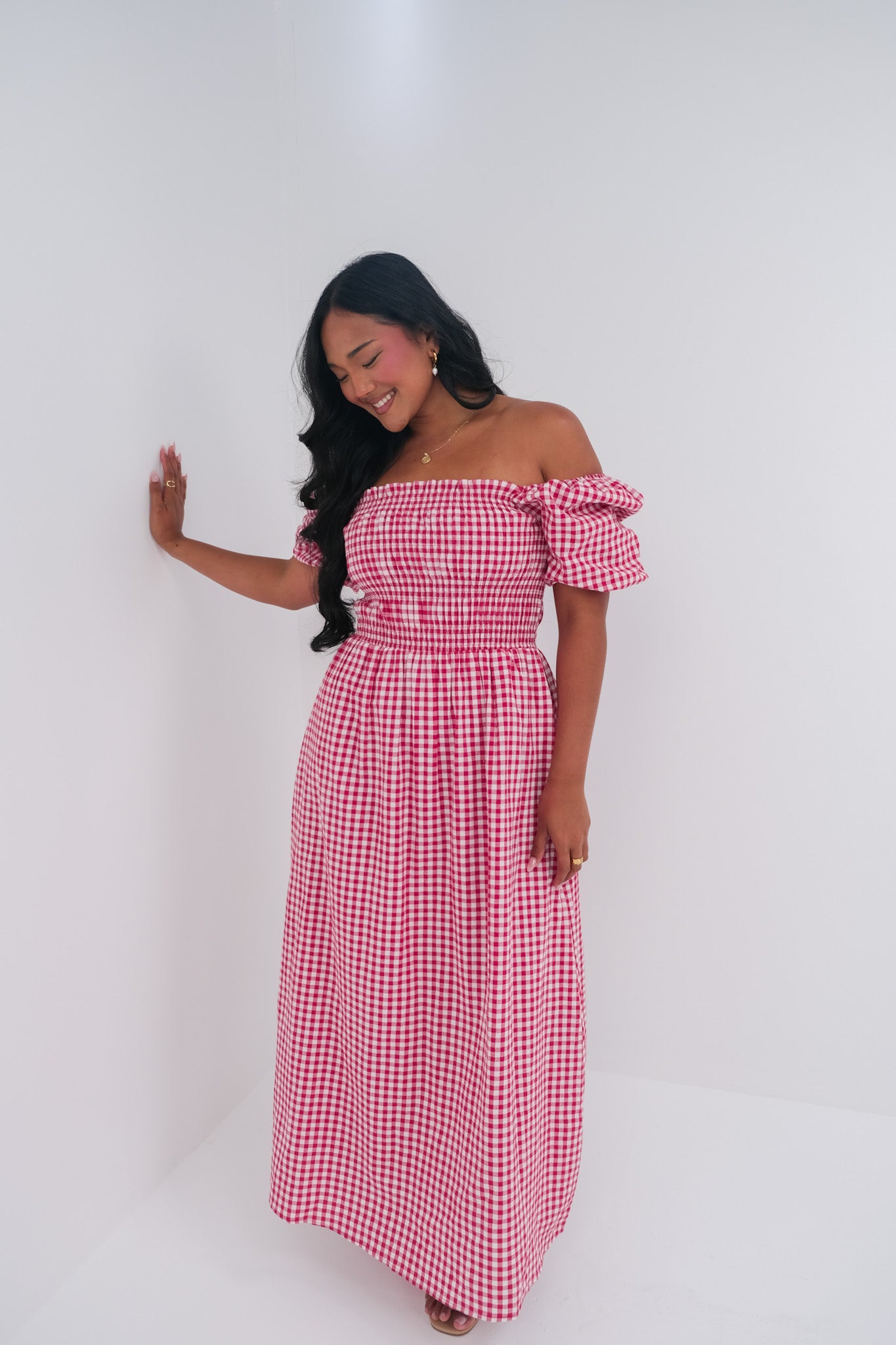 ISMAE MAXI DRESS RED GINGHAM