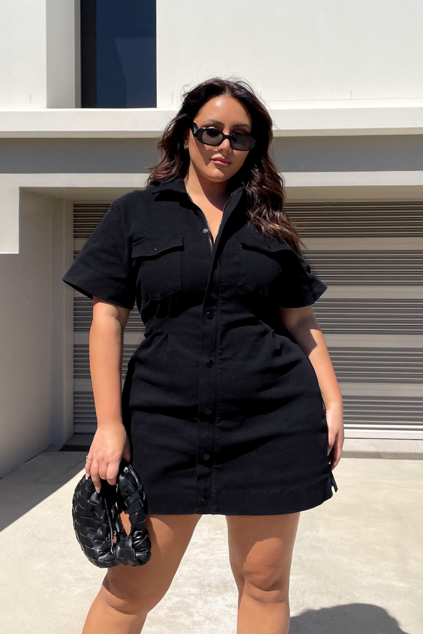 Black button top up denim dress