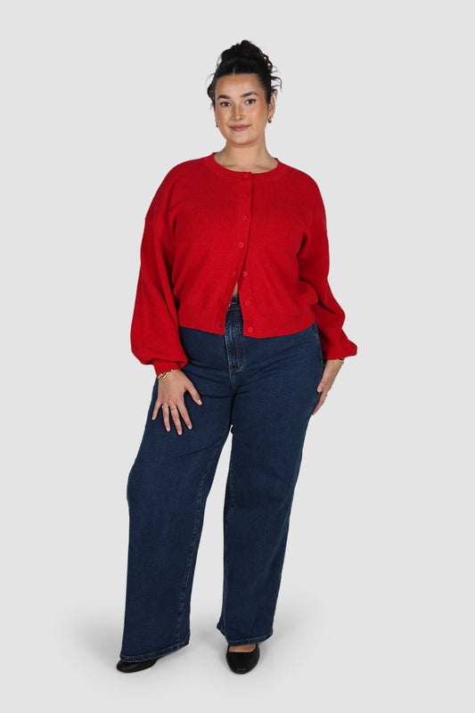ROWIE BUTTON CARDIGAN RED
