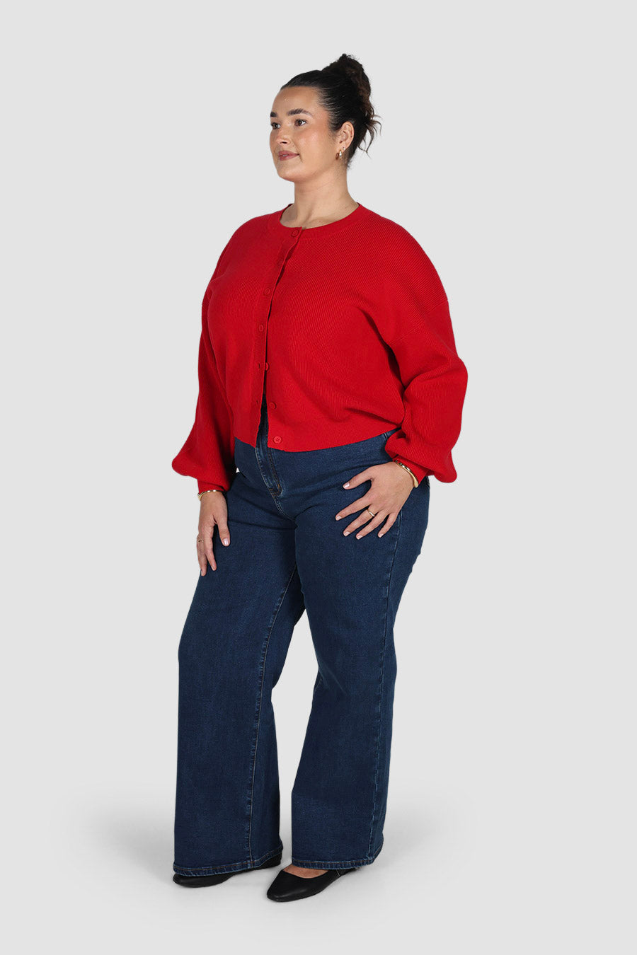 ROWIE BUTTON CARDIGAN RED