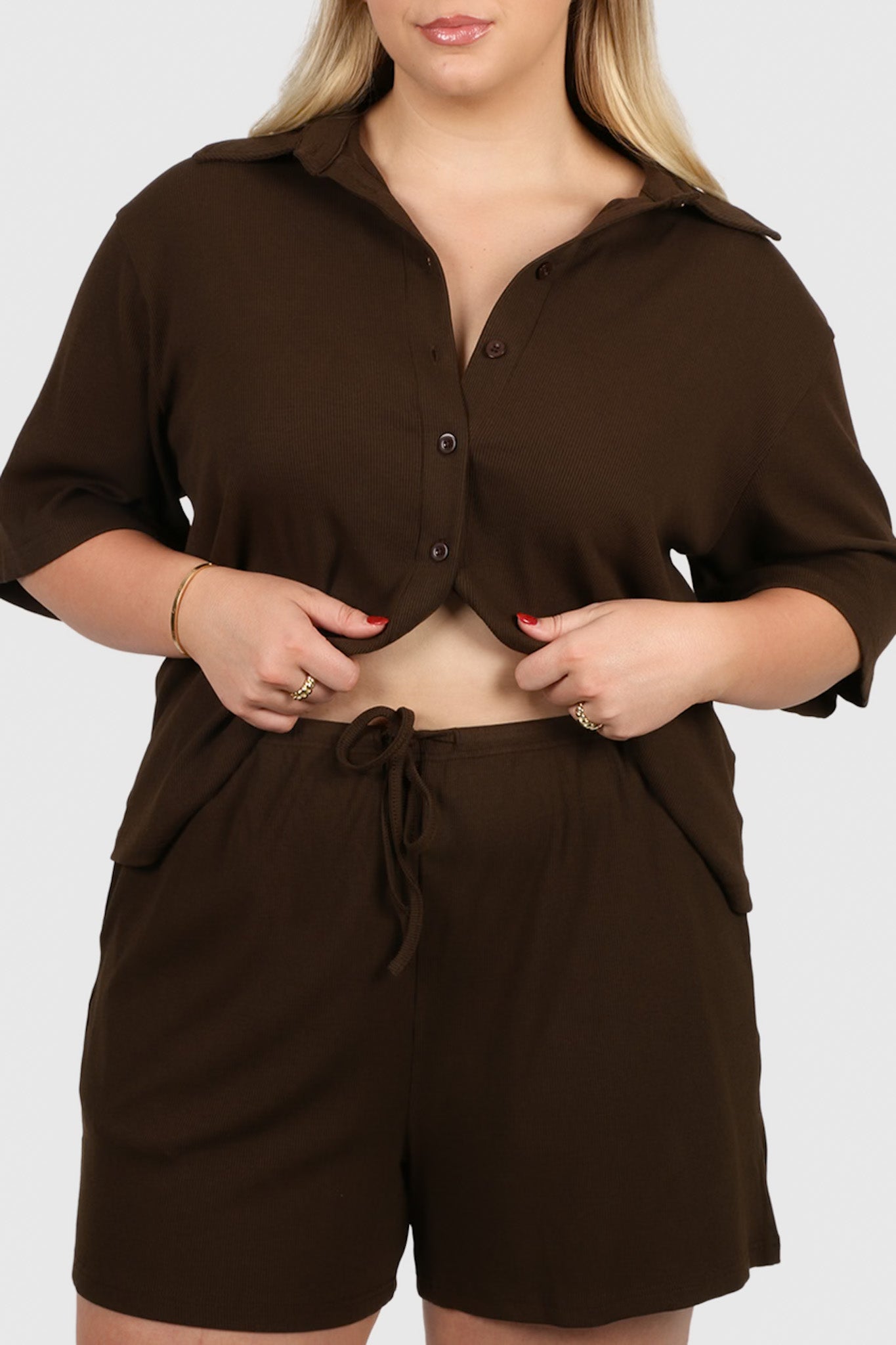 SELIA RIB BUTTON SHIRT ESPRESSO