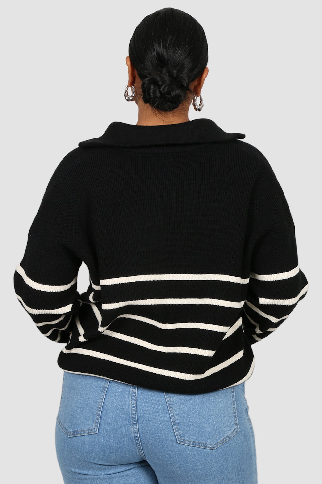 FLETCHER ZIP KNIT BLACK STRIPE