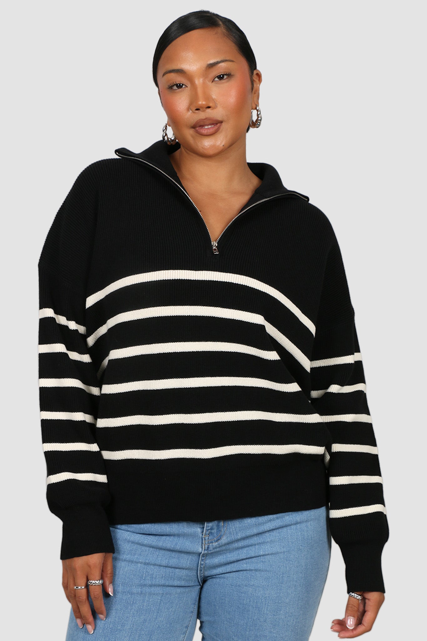 FLETCHER ZIP KNIT BLACK STRIPE