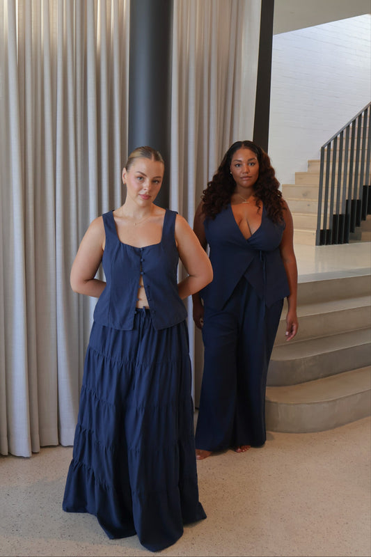 ZYLA TIERED MAXI SKIRT NAVY