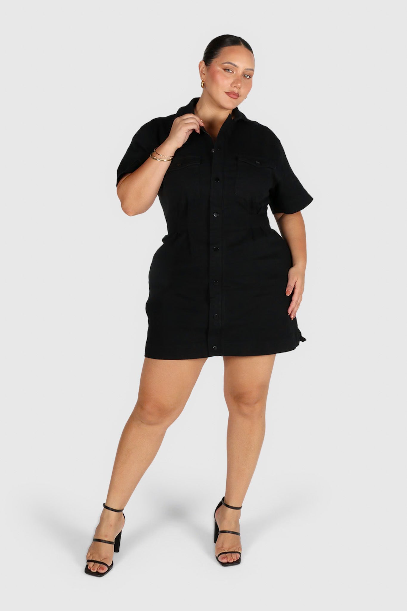 Black button 2024 down overall dress