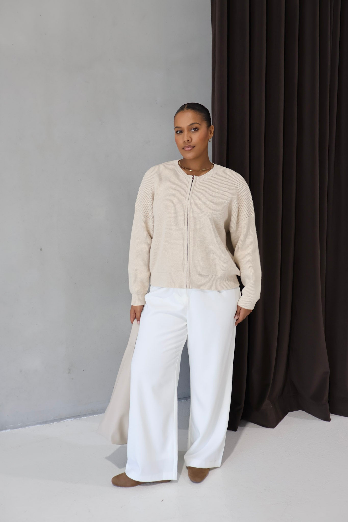 GENE ZIP CARDIGAN BONE