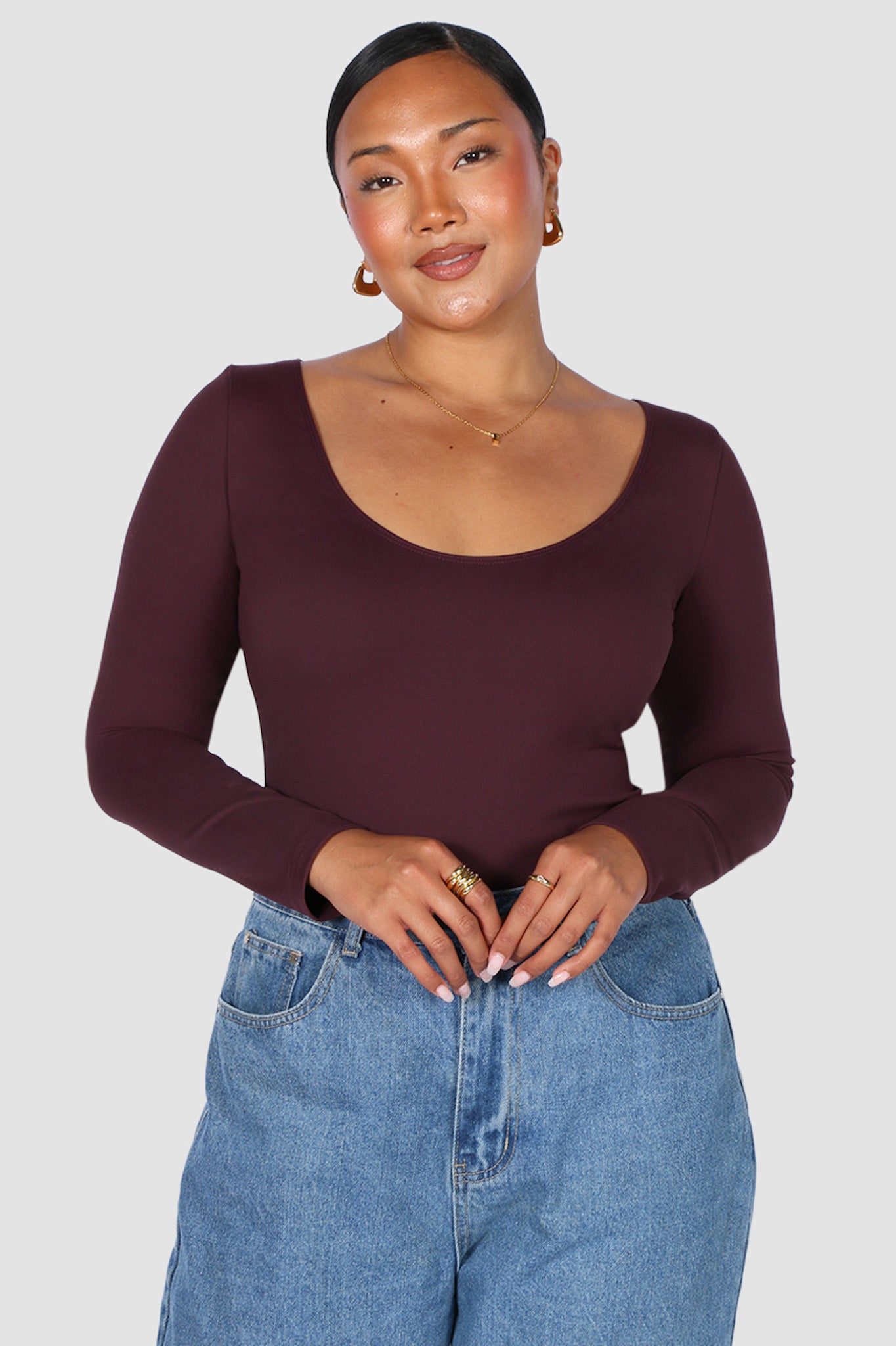 SCOOP NECK BODYSUIT DEEP PLUM