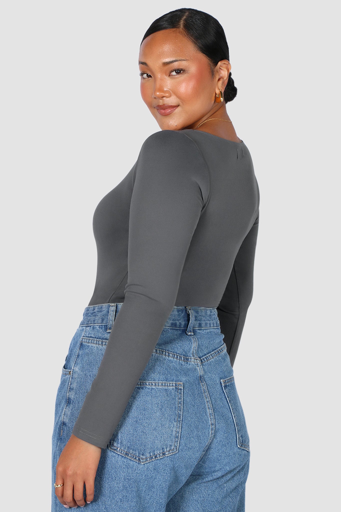 SCOOP NECK BODYSUIT GREY