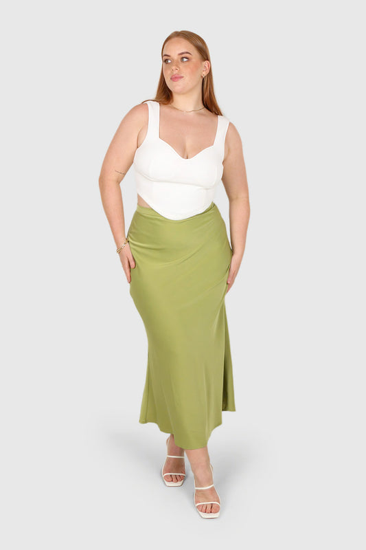 BIANCA SLIP MIDI SKIRT KIWI