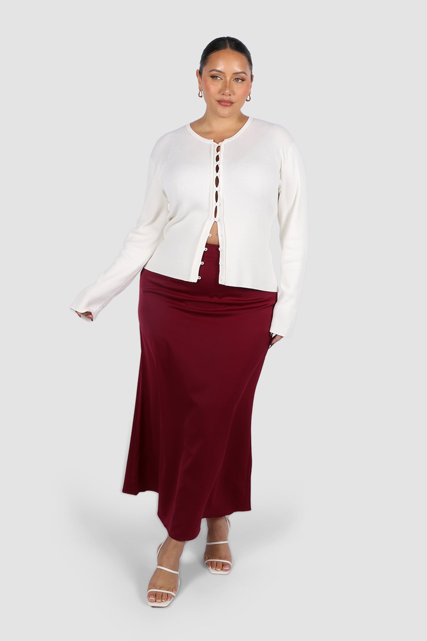 BIANCA SLIP MIDI SKIRT MERLOT