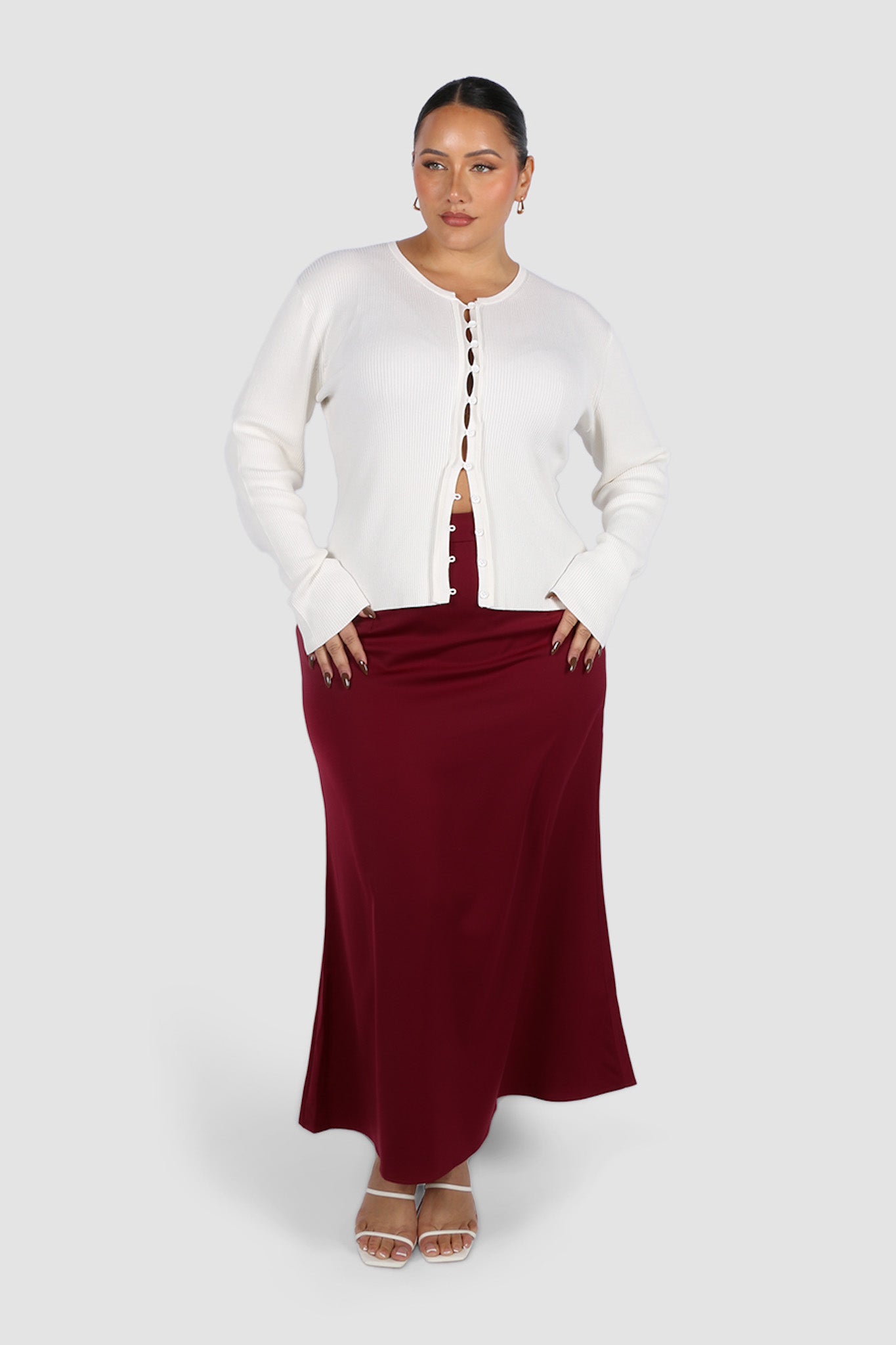 BIANCA SLIP MIDI SKIRT MERLOT