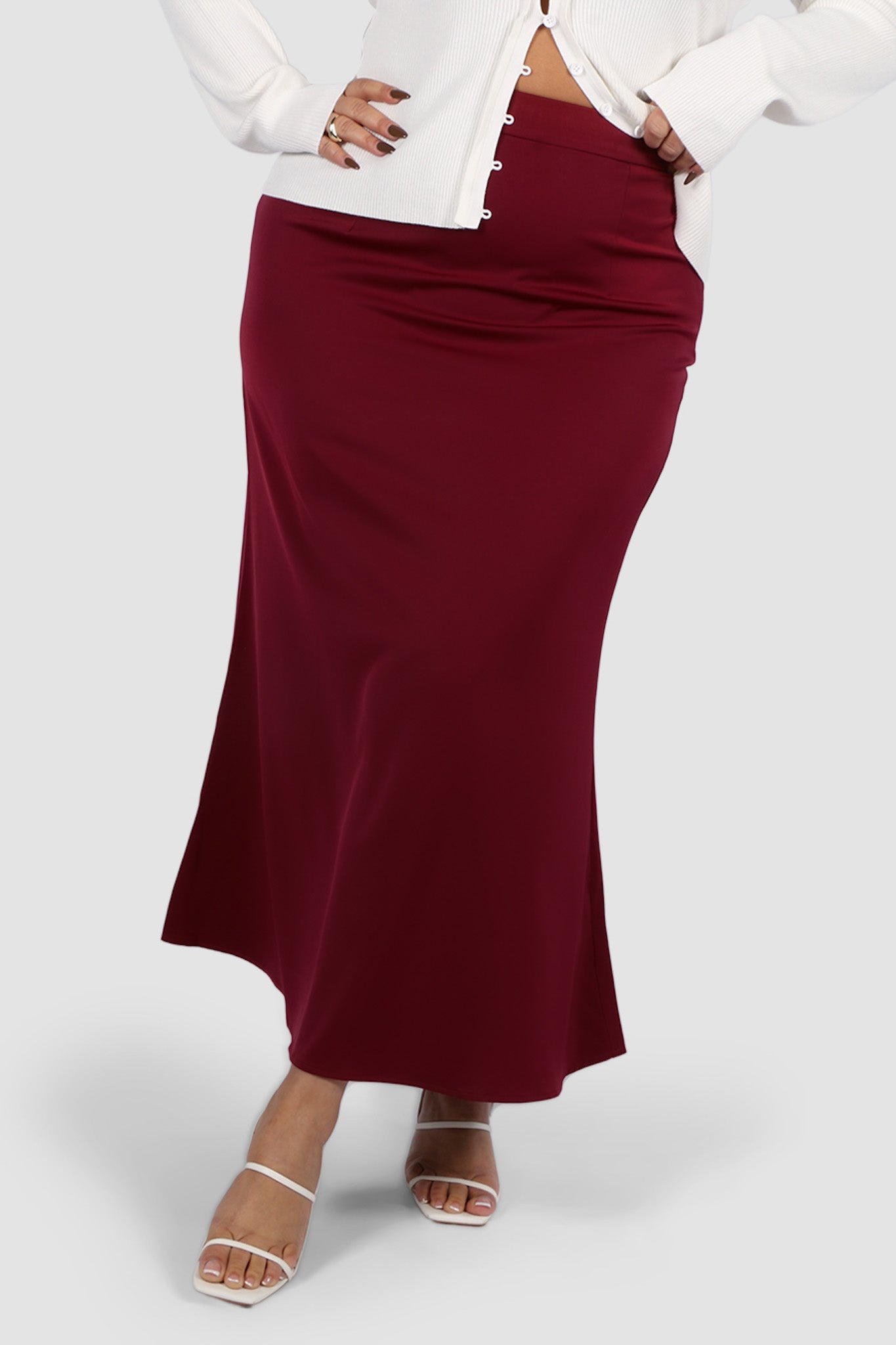 BIANCA SLIP MIDI SKIRT MERLOT