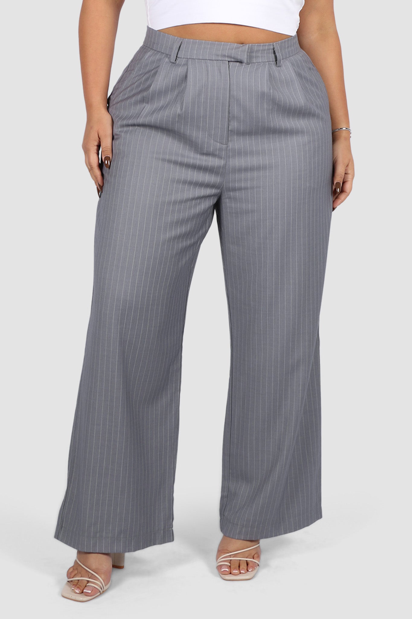 DOWNTOWN PANT LIGHT GREY PINSTRIPE