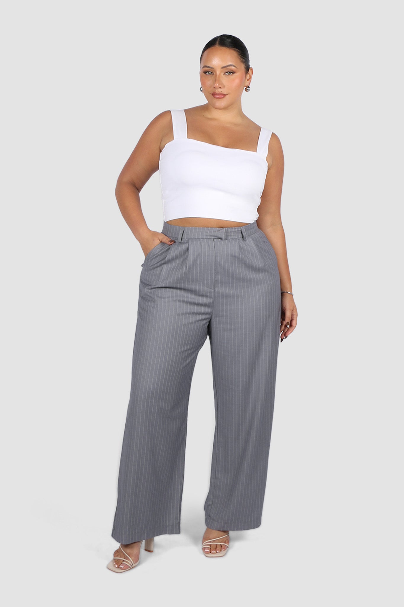 DOWNTOWN PANT LIGHT GREY PINSTRIPE