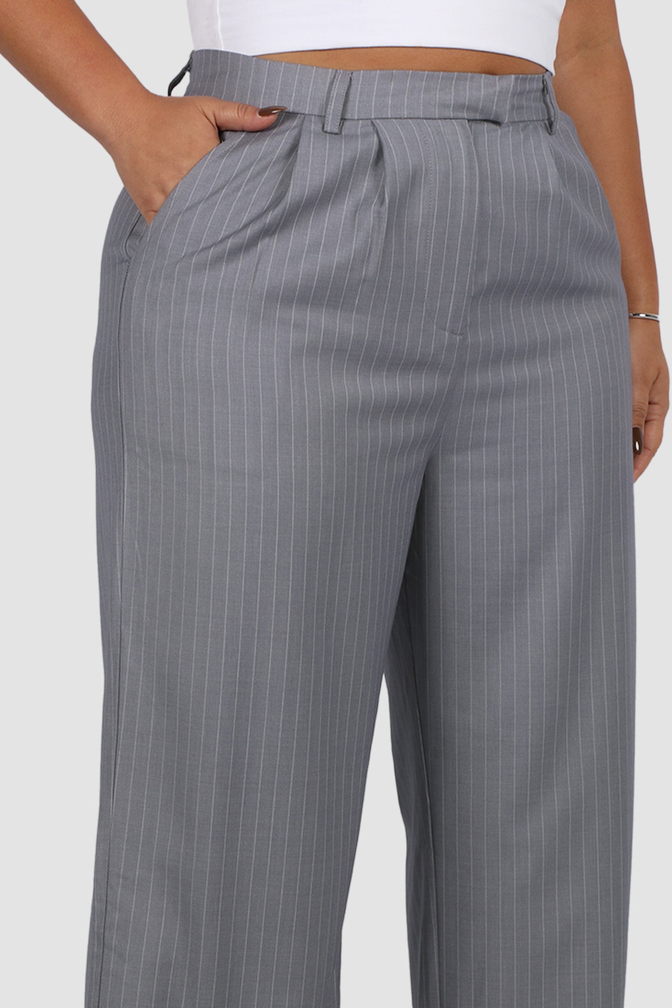 DOWNTOWN PANT LIGHT GREY PINSTRIPE