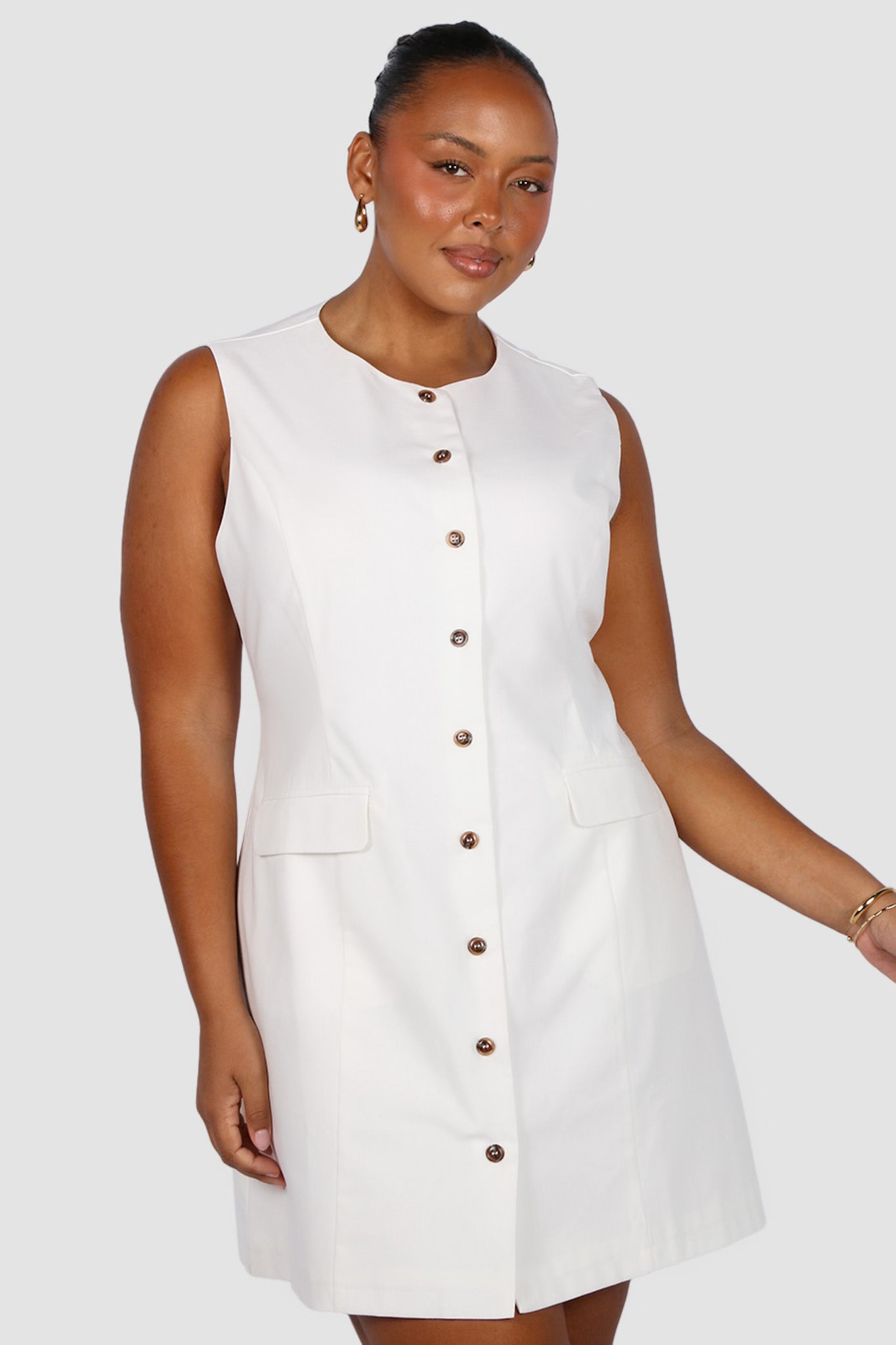 MAVEN BUTTON DRESS WHITE