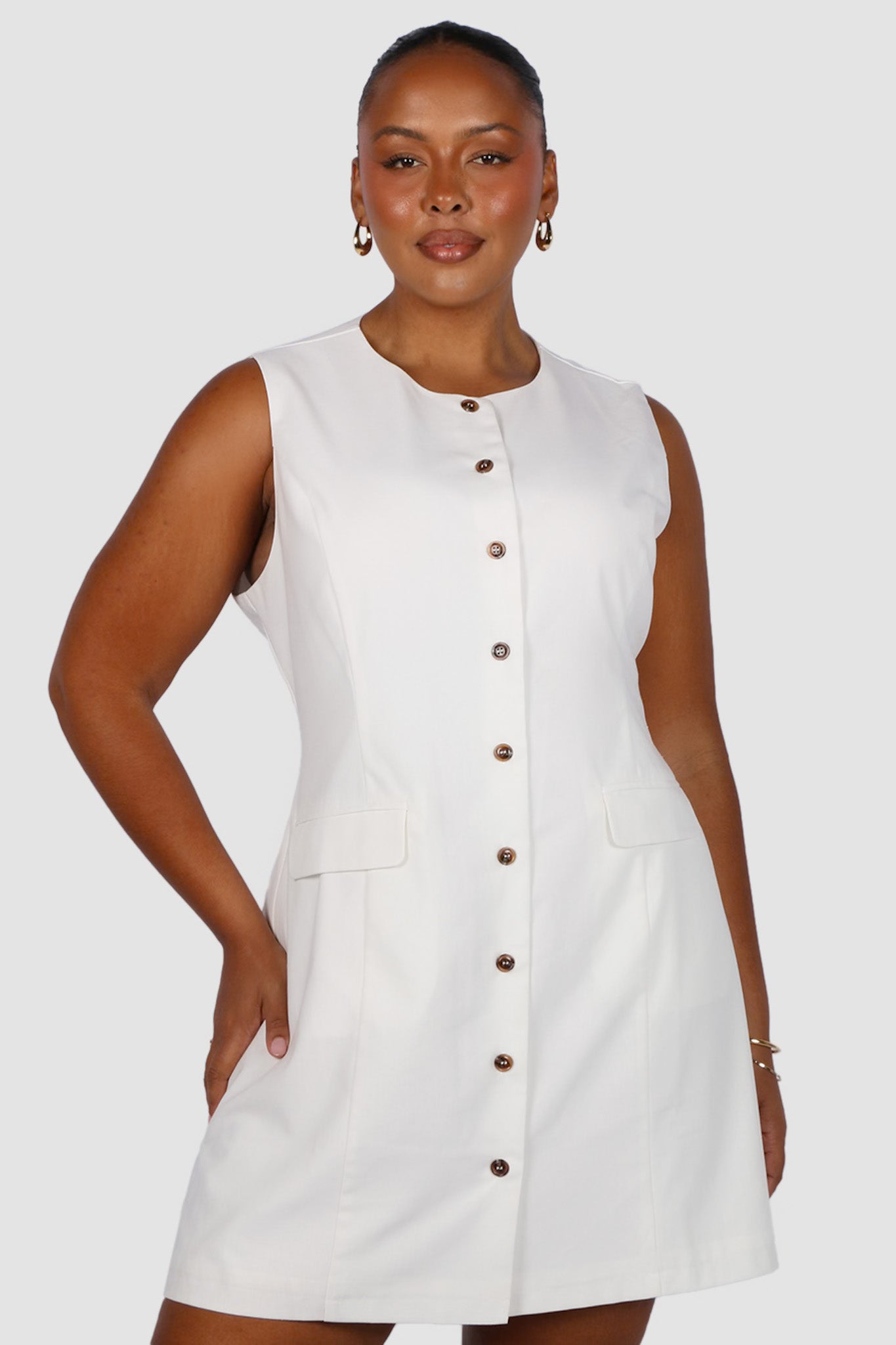 MAVEN BUTTON DRESS WHITE