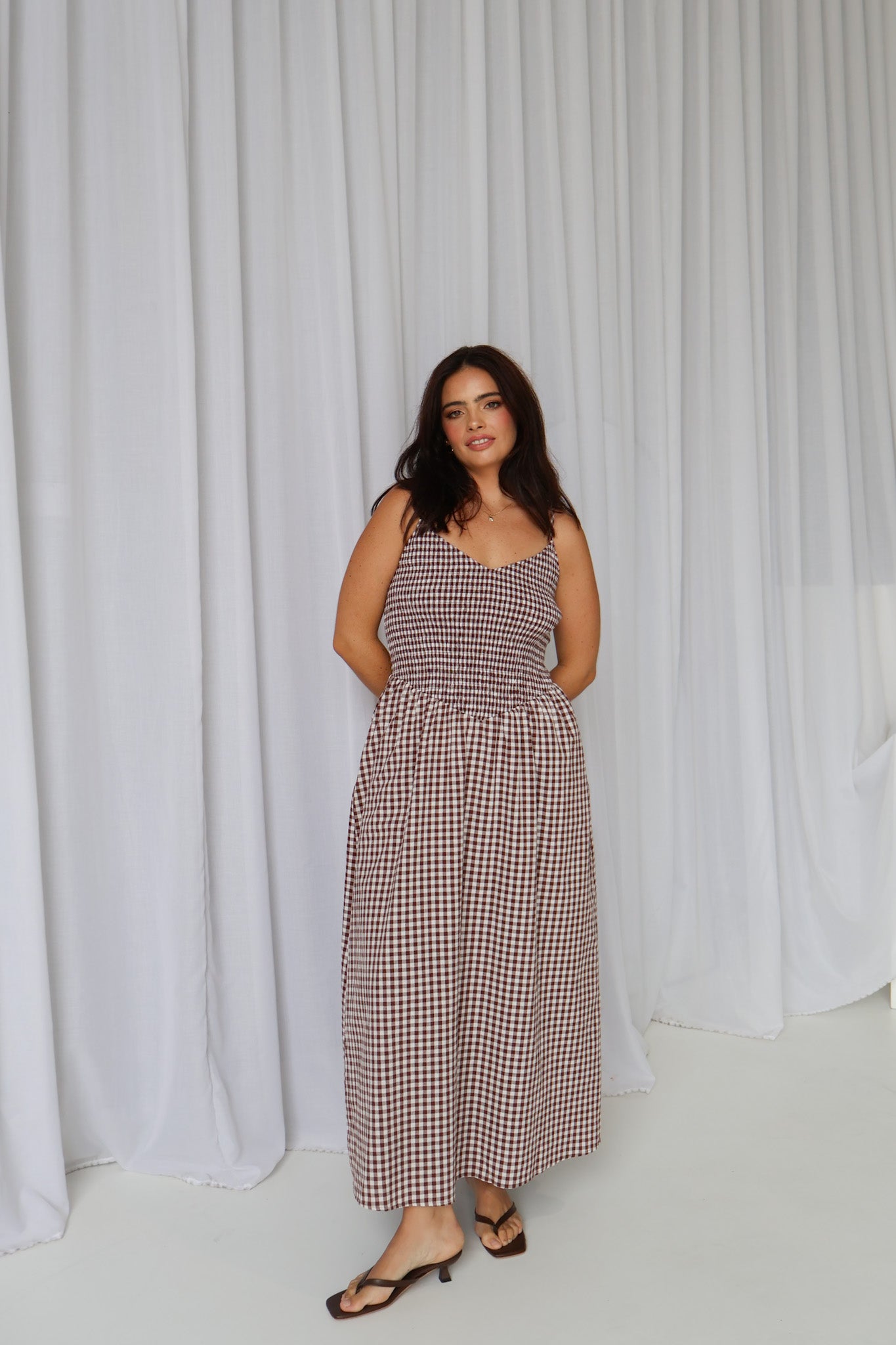 YARA DRESS CHOC GINGHAM