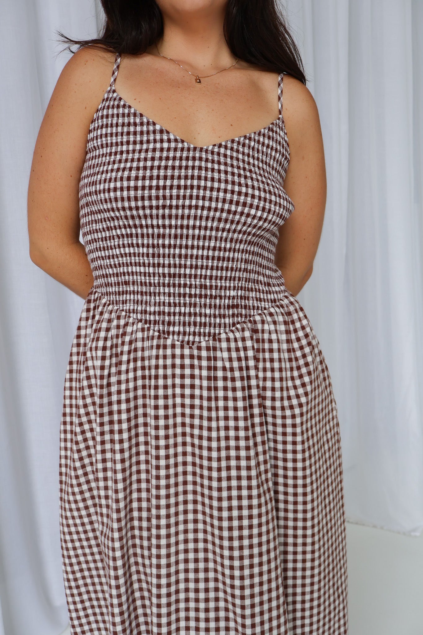 YARA DRESS CHOC GINGHAM