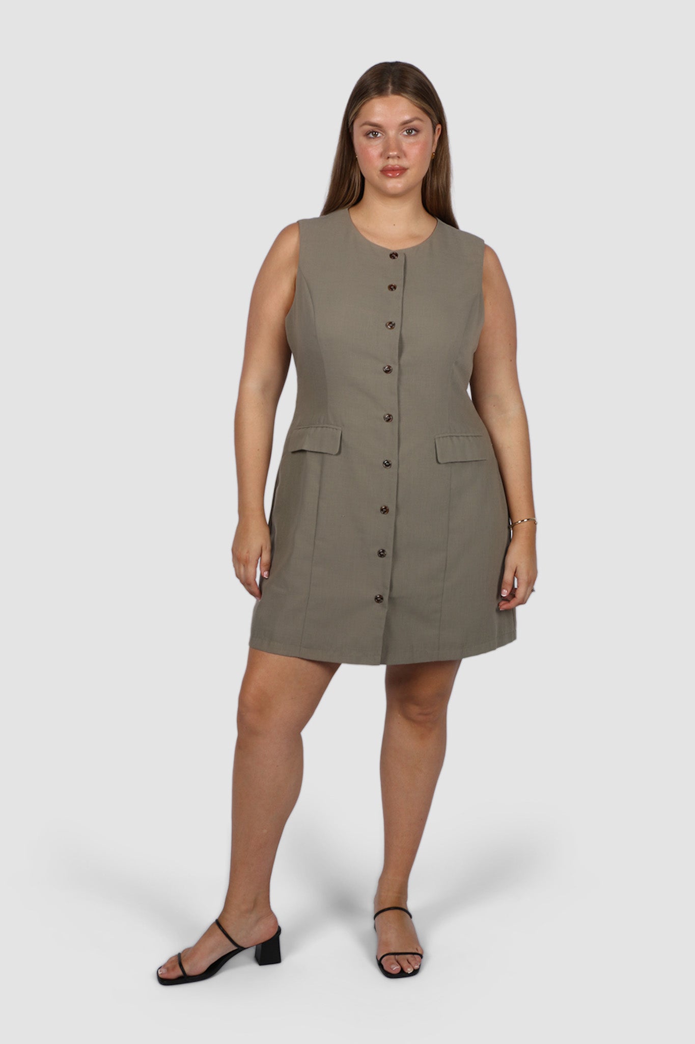 MAVEN BUTTON DRESS KHAKI