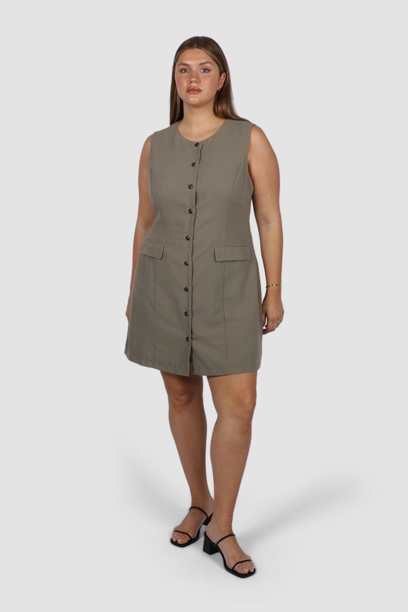 MAVEN BUTTON DRESS KHAKI