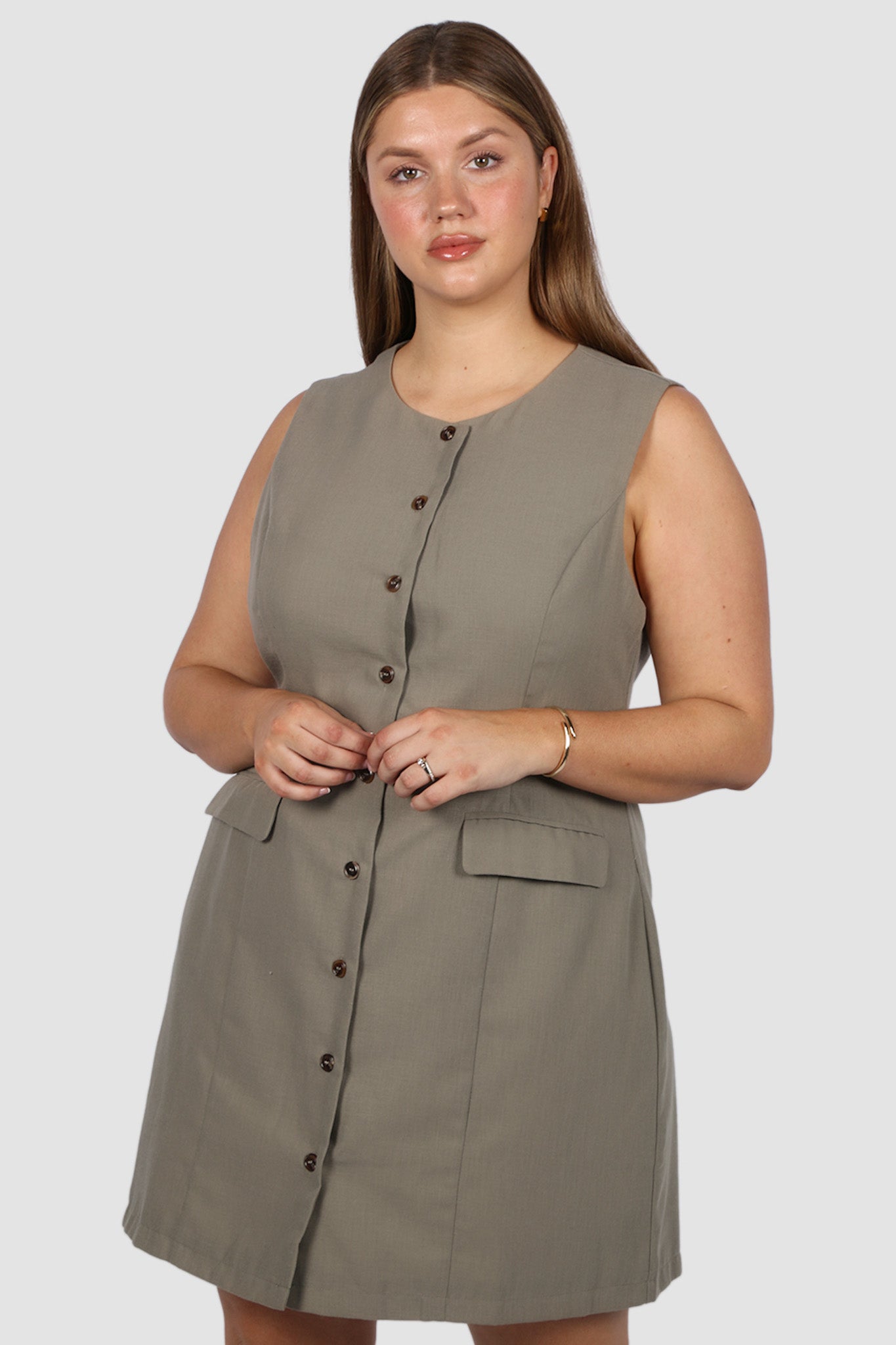 MAVEN BUTTON DRESS KHAKI