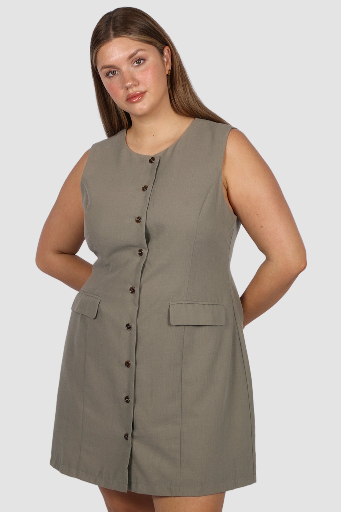 MAVEN BUTTON DRESS KHAKI