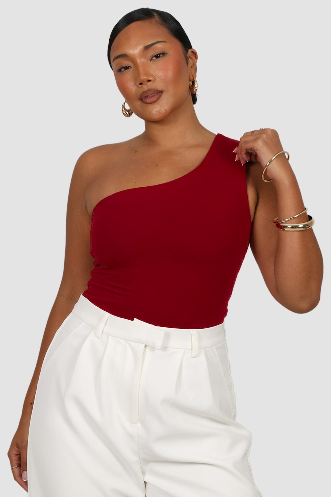 SULLIVAN ONE SHOULDER TOP CHERRY