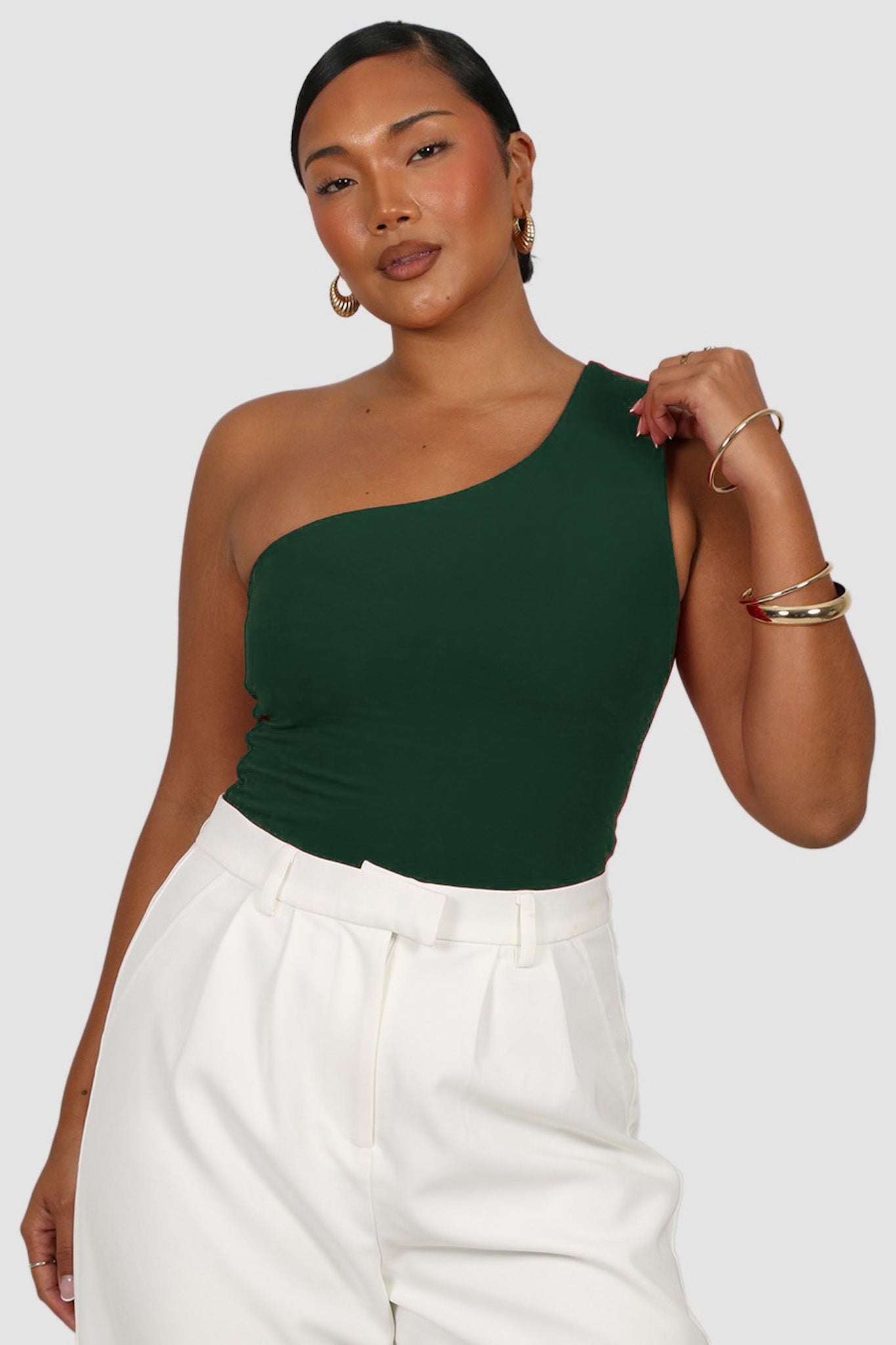 SULLIVAN ONE SHOULDER TOP DEEP GREEN