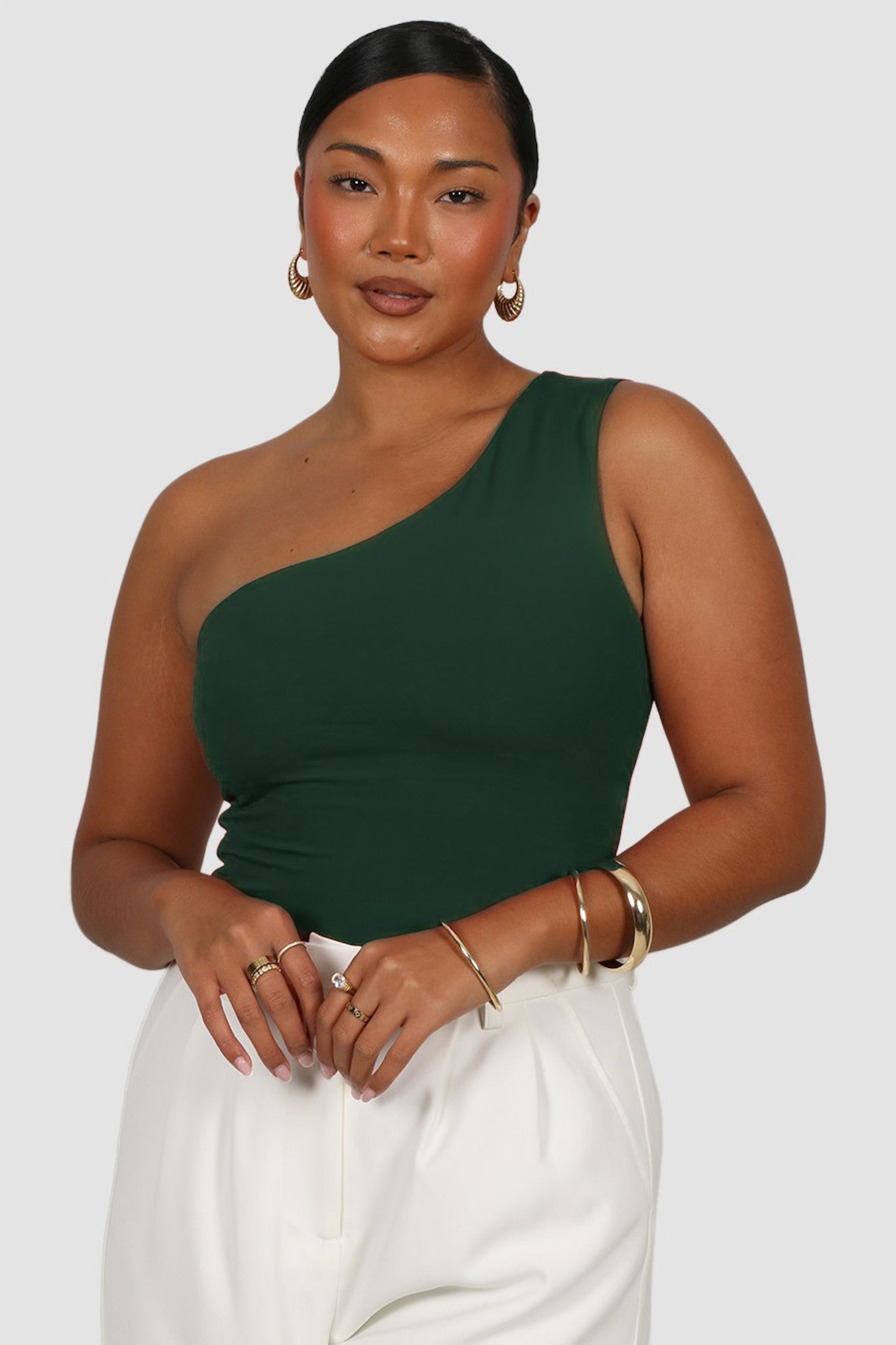 SULLIVAN ONE SHOULDER TOP DEEP GREEN