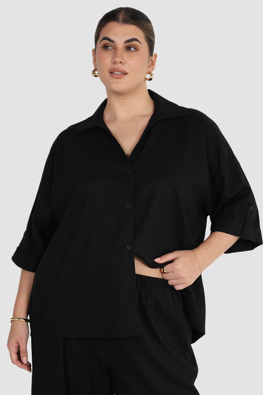 MILOS BUTTON SHIRT BLACK