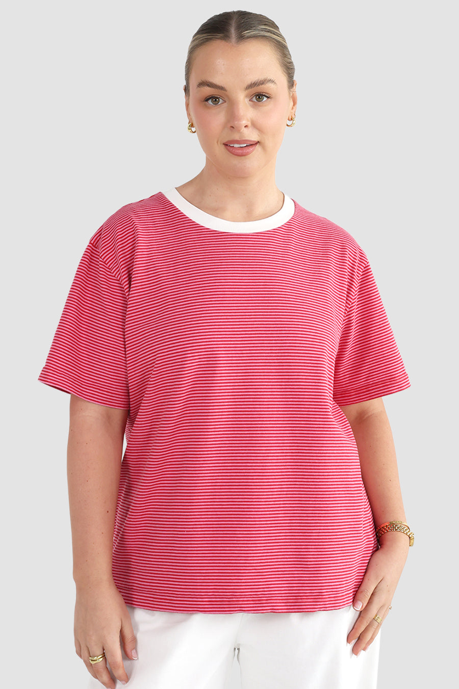 SPENCER STRIPE TEE RED/PINK