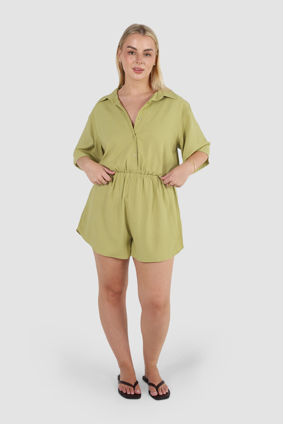 ZEPHYR LINEN PLAYSUIT PISTACHIO