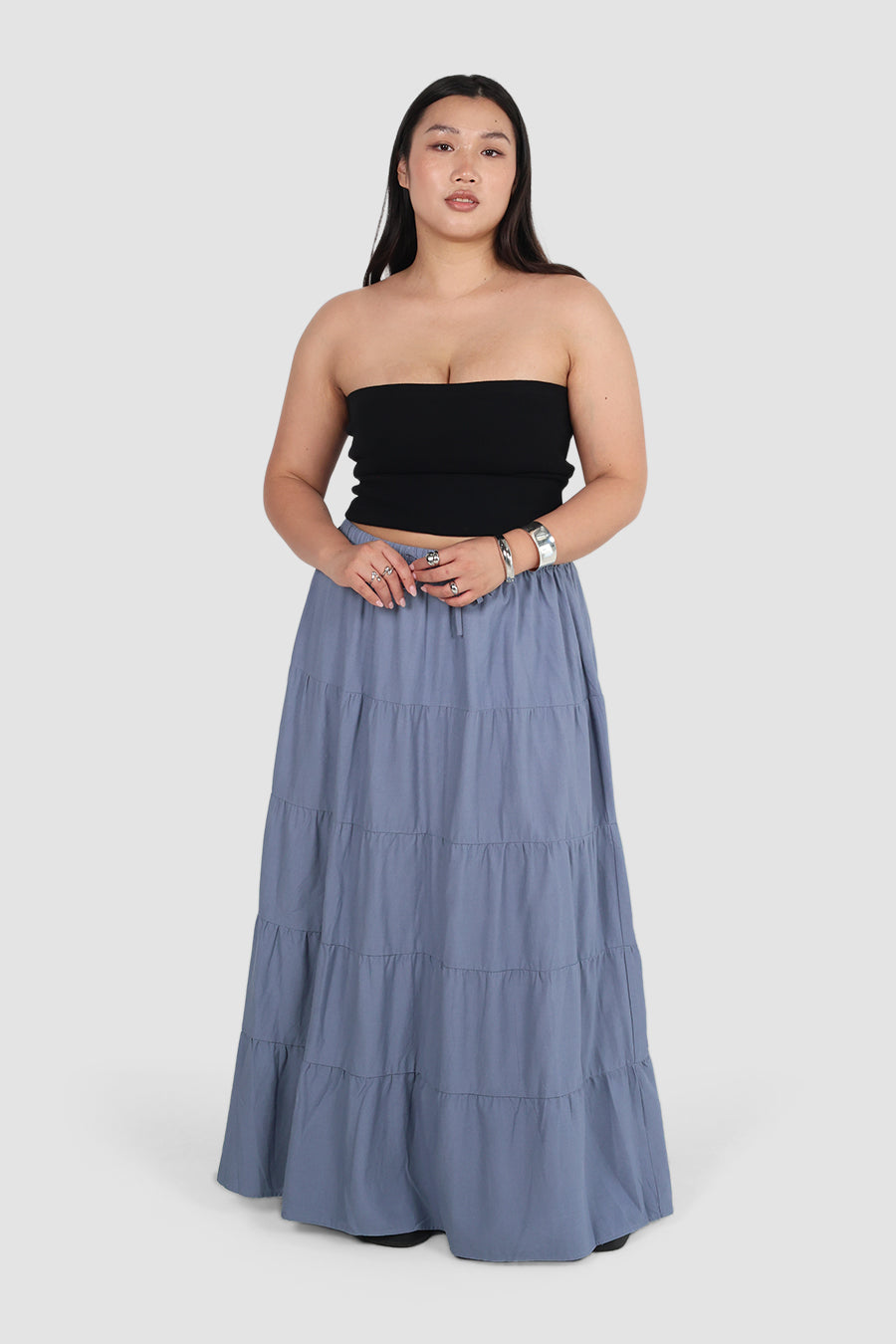 ZYLA TIERED MAXI SKIRT BLUE