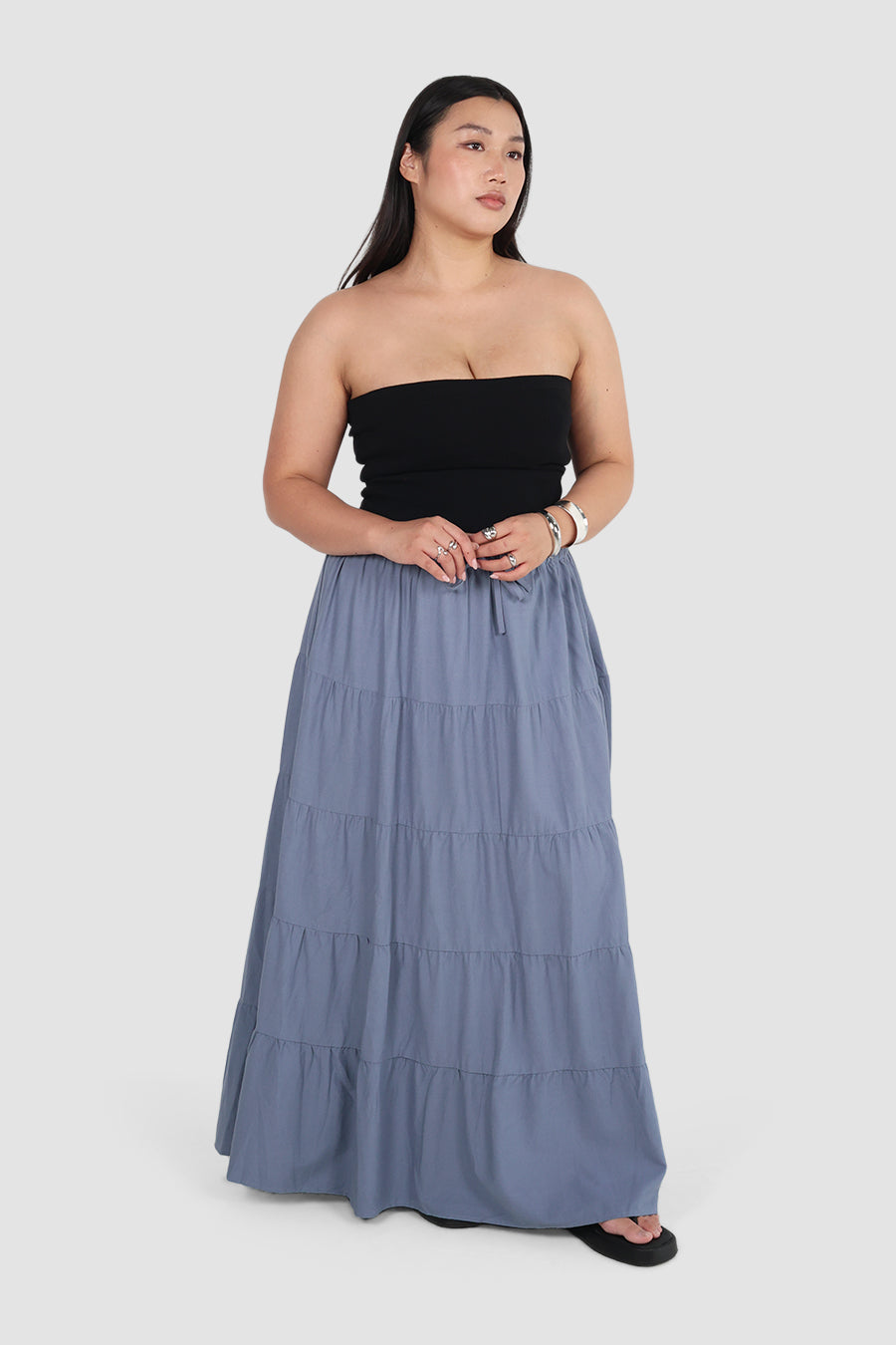 ZYLA TIERED MAXI SKIRT BLUE