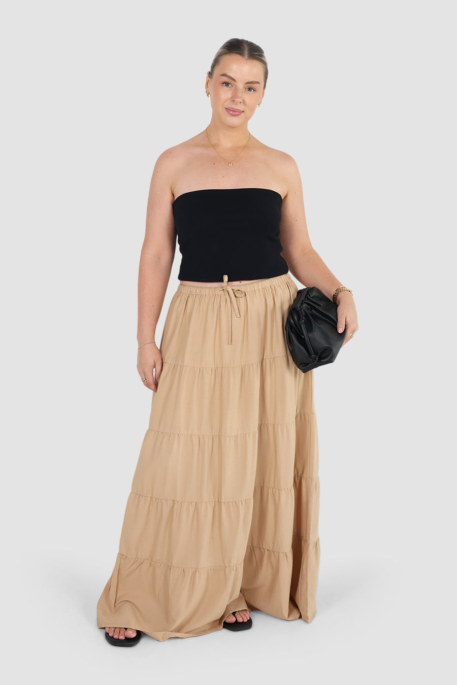 ZYLA TIERED MAXI SKIRT LATTE